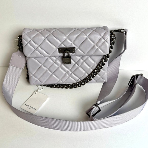 Kurt Geiger Handbags - Kurt Geiger London Brixton Gray Quilted Leather Crossbody Chain Flap Bag NWT